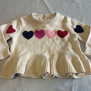 GAP - Heart Pattern Relaxed fit Cream Sweater with ruffled hem